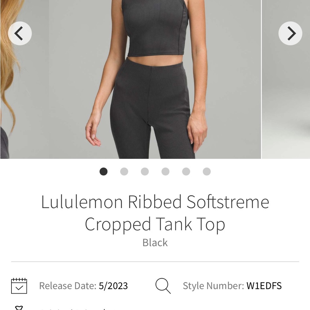 lululemon Black Ribbed Softstreme Cropped Tank Top size 12